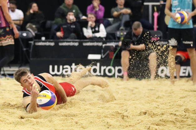 Filip Lejawa dives during the Queen & King Of The Court, Volleyball Crown Series at the Crystal Palace National Sports Centre, London, United Kingdom on 28 November 2025. Copyright: xJoshuaxSmithx 44320008