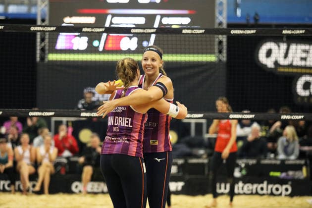 Emi van Driel celebrates with Katja Stam during the Queen & King Of The Court, Volleyball Crown Series at the Crystal Palace National Sports Centre, London, United Kingdom on 28 November 2025. Copyright: xJoshuaxSmithx 44320025