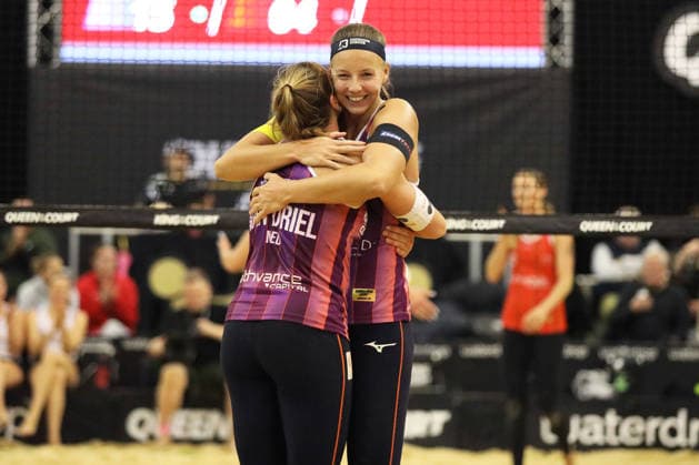 Emi van Driel celebrates with Katja Stam during the Queen & King Of The Court, Volleyball Crown Series at the Crystal Palace National Sports Centre, London, United Kingdom on 28 November 2025. Copyright: xJoshuaxSmithx 44320026