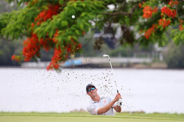 GOLF AUSTRALIAN PGA, Golf Herren Australia s Adam Scott plays out of a bunker on the 5th during the Australian PGA Championship at Royal Queensland Golf Club in Brisbane, Saturday, November 29, 2025. ( NO ARCHIVING, EDITORIAL USE ONLY BRISBANE QUEENSLAND AUSTRALIA  Copyright: xx 20251129165458463526