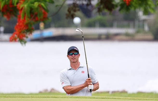 GOLF AUSTRALIAN PGA, Golf Herren Australia s Adam Scott plays out of a bunker on the 5th during the Australian PGA Championship at Royal Queensland Golf Club in Brisbane, Saturday, November 29, 2025. ( NO ARCHIVING, EDITORIAL USE ONLY BRISBANE QUEENSLAND AUSTRALIA  Copyright: xx 20251129197721745940