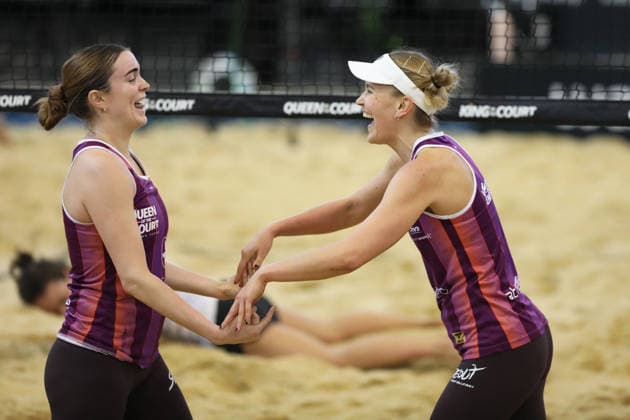 Abby Russell and Anna Rantala celebrate during the Queen & King Of The Court, Volleyball Crown Series at the Crystal Palace National Sports Centre, London, United Kingdom on 28 November 2025. Copyright: xJoshuaxSmithx 44320045