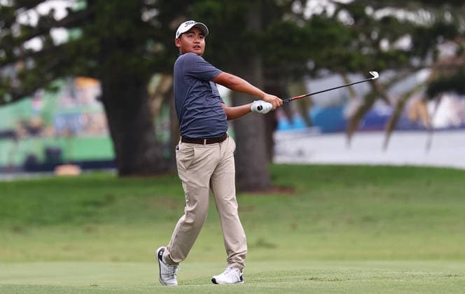 GOLF AUSTRALIAN PGA, Golf Herren New Zealand s Kazuma Kobori plays a shot on the 5th hole during the Australian PGA Championship at Royal Queensland Golf Club in Brisbane, Saturday, November 29, 2025. ( NO ARCHIVING, EDITORIAL USE ONLY BRISBANE QUEENSLAND AUSTRALIA  Copyright: xx 20251129117833493420