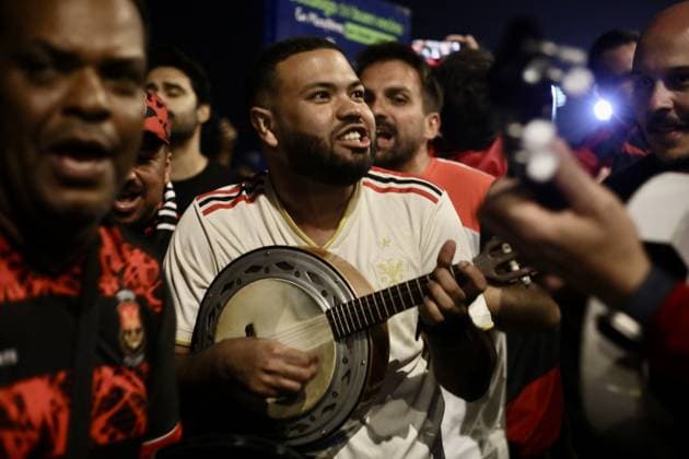 Mass fan rally in Lima ahead of the Libertadores final LIMA, PERU - NOVEMBER 28,2025 Thousands of Flamengo and Palmeiras fans gather on the night before the Copa Libertadores final on November 28, 2025 in Lima, Peru. Thousands of supporters gathered in different parts of the capital to cheer for their teams on the eve of the Copa Libertadores final, which will be played this November 29 in the city of Lima. Klebher Vasquez Anadolu Lima Peru. Editorial use only. Please get in touch for any other usage.  Copyright: x2025xAnadoluxKlebherxVasquezx