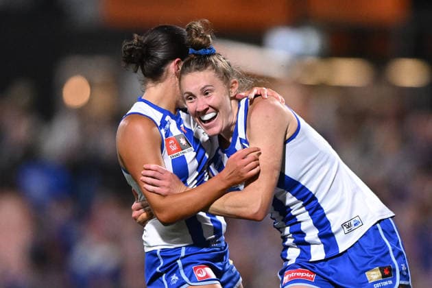 AFLW GRAND FINAL, Tahlia Randall of the Kangaroos reacts after kicking a goal during the AFLW Grand Final match between the North Melbourne Kangaroos and the Brisbane Lions at Ikon Park in Melbourne, Saturday, November 29, 2025. ( NO ARCHIVING, EDITORIAL USE ONLY MELBOURNE VICTORIA AUSTRALIA  Copyright: xJAMESxROSSx 20251129156861103201