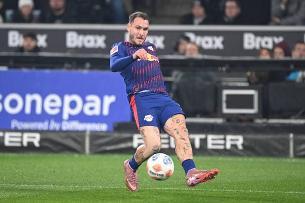 David RAUM L Aktion, Einzelaktion Fußball 1 Bundesliga Saison 2025 2026, 12 Spieltag, Spieltag12, matchday12, Borussia Moenchengladbach MG RB Leipzig L 0 0 am 28 11 2025 BORUSSIA PARK Moenchengladbach DFL regulations prohibit any use of photographs as image sequences and or quasi video ÃÂ