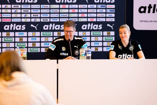 Handball, Women Germany Press conference Coach Markus Gaugisch Germany , Antje Döll Doell Germany Ludwigsburg Forum am Schlosspark Baden Württemberg Germany
