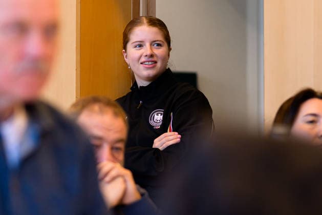 Handball, Women Germany Press conference Nina Engel Germany watches the press conference Ludwigsburg Forum am Schlosspark Baden Württemberg Germany