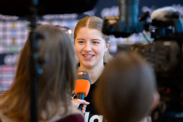 Handball, Women Germany Press conference Nina Engel Germany on ZDF Interview Ludwigsburg Forum am Schlosspark Baden Württemberg Germany