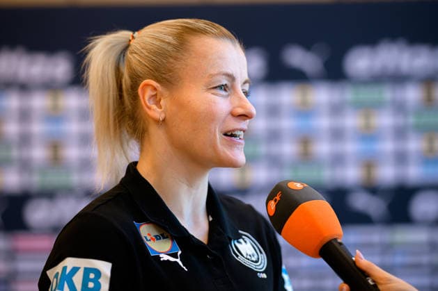 Handball, Women Germany Press conference Antje Döll Doell Germany on ZDF Interview Ludwigsburg Forum am Schlosspark Baden Württemberg Germany
