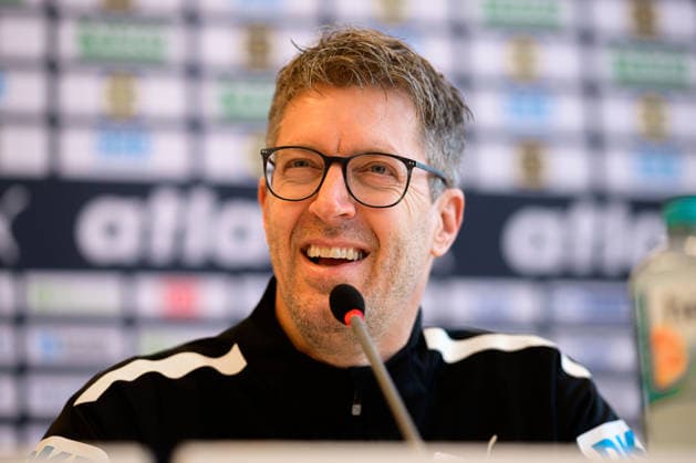 Handball, Women Germany Press conference Coach Markus Gaugisch Germany laughing smiling good-humored grinning Ludwigsburg Forum am Schlosspark Baden Württemberg Germany