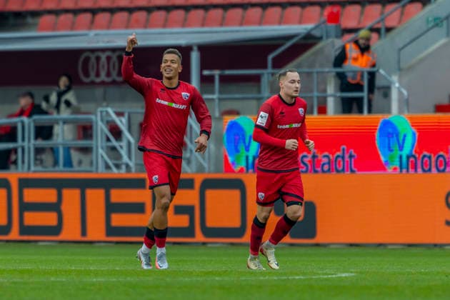 Ingolstadt, Germany 29 November 2025 3 Liga 2025 2026 FC Ingolstadt 04 vs TSG 1899 Hoffenheim II In the picture from left goal scorer Marcel Costly FCI cheers after his goal to 1 1 DFB regulations prohibit any use of photographs as image sequences and or quasi video Audi Sportpark Bayern Copyright: xFotostandx xSchäferx