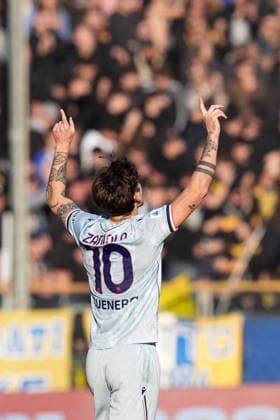 Udinese s Nicolo Zaniolo celebrates after scoring the 0-1 goal for his team during the Serie A soccer match between Parma and Udinese at Ennio Tardini Stadium in Parma, North Italy, Saturday, November 29, 2025. Soccer  Copyright: xMassimoxPaolone LaPressex