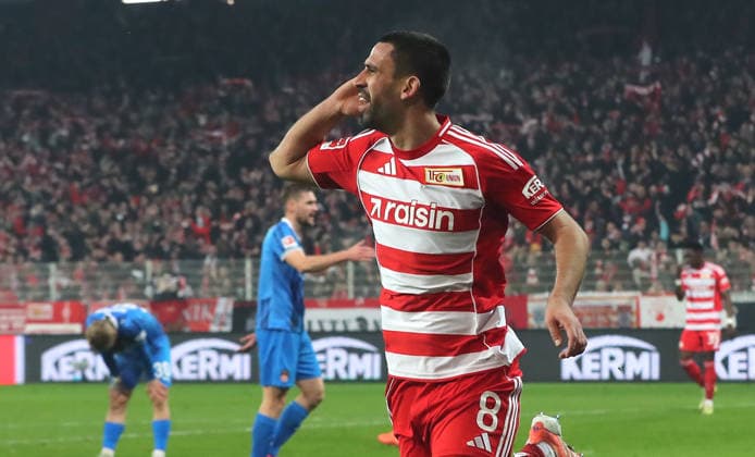 Rani Khedira cheers after 1 0 joy emotion jubilation Sport Football Soccer Bundesliga Men DFL 12 Matchday Season 2025 2026 29 11 2025 1 FC Union Berlin FCU vs 1 FC Heidenheim FCH DFL regulations prohibit any use of photographs as image sequences and or quasi video