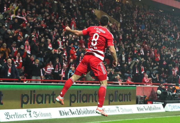 Rani Khedira cheers after 1 0 joy emotion jubilation Sport Football Soccer Bundesliga Men DFL 12 Matchday Season 2025 2026 29 11 2025 1 FC Union Berlin FCU vs 1 FC Heidenheim FCH DFL regulations prohibit any use of photographs as image sequences and or quasi video