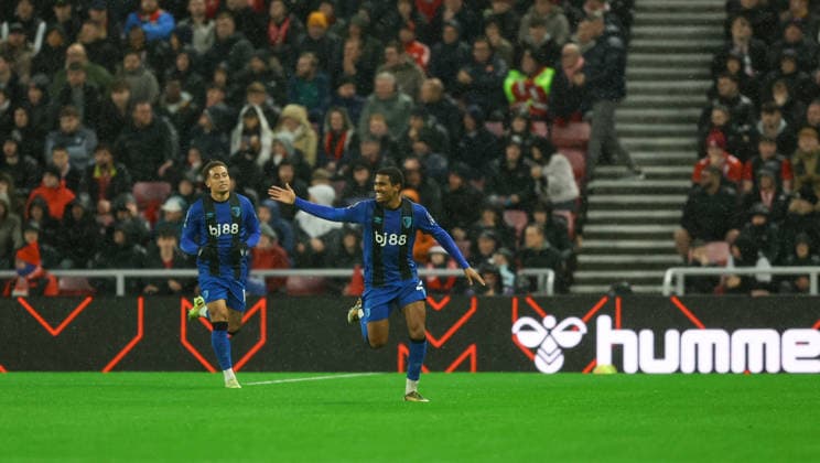 Sunderland v Bournemouth Premier League 29 11 2025. Bournemouth forward Amine Adli (21) scores a goal and celebrates to make the score 0-1 during the Premier League match between Sunderland and Bournemouth at the Stadium Of Light, Sunderland, England on 29 November 2025. Editorial use only DataCo restrictions apply See www.football-dataco.com , Copyright: xSimonxDaviesx PSI-23307-0003