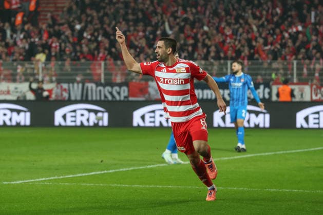29 11 2025, xtgx, Fussball 1 Bundesliga, 1 FC Union Berlin 1 FC Heidenheim emspor, v l Rani Khedira Union Berlin, 8 Jubel, Torjubel, jubelt ueber das Tor, celebrate the goal, celebration DFL DFB REGULATIONS PROHIBIT ANY USE OF PHOTOGRAPHS as IMAGE SEQUENCES and or QUASI VIDEO Berlin