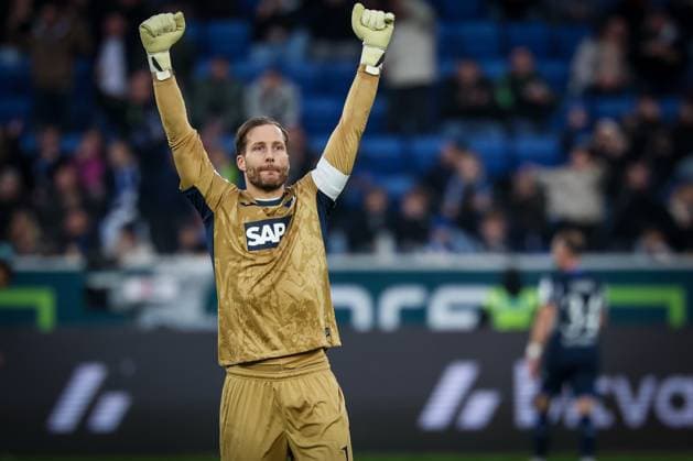 Oliver Baumann 1 TSG 1899 Hoffenheim cheers after the 3 0, TSG Hoffenheim vs FC Augsburg, Football, Bundesliga, DFL, Season 2025 2026, Hinrunde, 12 Matchday, 29 11 2025 DFB regulations prohibit any use of photographs as image sequences and or quasi video Sinsheim Baden Wuerttemberg Germany Copyright: xkolbert-press MartinxAgüerax