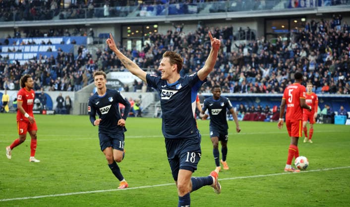29 11 25 TSG 1899 Hoffenheim FC Augsburg Germany, Sinsheim, 29 11 2025, Football, Bundesliga, Season 2025 2026, TSG 1899 Hoffenheim FC Augsburg Wouter Burger TSG 1899 Hoffenheim Cheering Goal 2 0 Burger