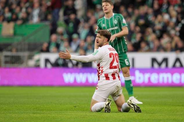 Photo Frustration at Jan THIELMANN Cologne after Bremens goal for 1 0 Soccer 1 Bundesliga , Matchday 12 on Sat 29 11 2025 Werder Bremen 1 FC Cologne