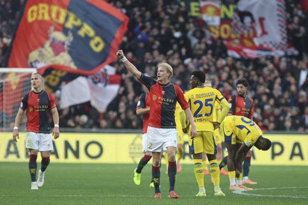 CALCIO - Serie A - Genoa CFC vs Hellas Verona FC Morten Thorsby of Genoa CFC celebrates after scoring during Genoa CFC vs Hellas Verona FC, 13Â° Serie A Enilive 2025-26 game at Luigi Ferraris stadium in Genova (GE), Italy, on November 29, 2025. Genoa Italy  Copyright: xIPAxSport ABACAx