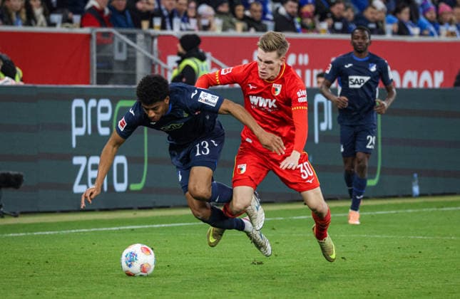 Germany 1 Bundesliga 2025 26, 12 Matchday TSG Hoffenheim vs FC Augsburg, PreZero Arena Sinsheim Bernardo, TSG Hoffenheim, 13 , Anton Kade, FC Augsburg, 30 Sinsheim PreZero Arena Baden Württemberg Germany Copyright: xBenedictxChristx