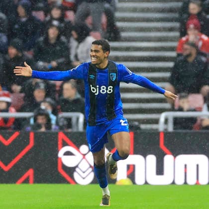 Sunderland v Bournemouth Premier League Amine Adli of Bournemouth celebrates scoring his teams first goal with team mates during the Premier League match at the Stadium of Light, Sunderland 29 11 2025 UK Newspapers OUT Copyright: xFredxPalmerx FIL-22572-0036