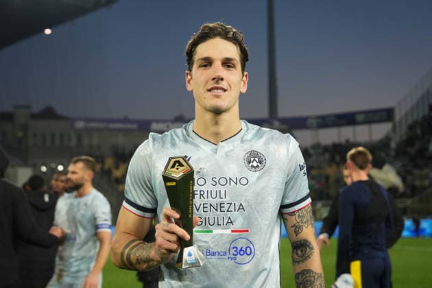 Udinese s Nicolo Zaniolo Panini Player of the match during the Serie A soccer match between Parma and Udinese at Ennio Tardini Stadium in Parma, North Italy, Saturday, November 29, 2025. Soccer  Copyright: xMassimoxPaolone LaPressex