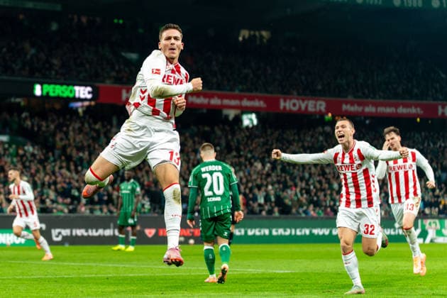 Goal to 1 1 Said El Mala 1 FC Koeln, 13 cheers, jump, Kristoffer Lund 1 FC Koeln, 32 , GER, SV Werder Bremen vs 1 FC Koeln, Football, Bundesliga, Matchday 12, Season 2025 2026, 29 11 2025 DFL REGULATES PROHIBIT ANY USE OF PHOTOGRAPHS AS IMAGE SEQUENCES AND OR QUASI VIDEO GER, SV Werder Bremen vs 1 FC Koeln, Football, Bundesliga, Matchday 12, Season 2025 2026, 29 11 2025 Bremen Copyright: xEibner-Pressefoto MaxxVincenx EP_MVN