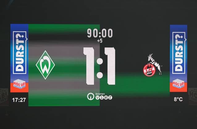 GER, 1 FBL SV Werder Bremen vs 1 FC Koeln 29 11 2025, wohninvest Weserstadion, Bremen, GER, 1 FBL SV Werder Bremen vs 1 FC Koeln in picture picture shows Scoreboard Feature, Impression Final Score Score 1 1 nordphotoxGmbHx xTauchnitz nph00059