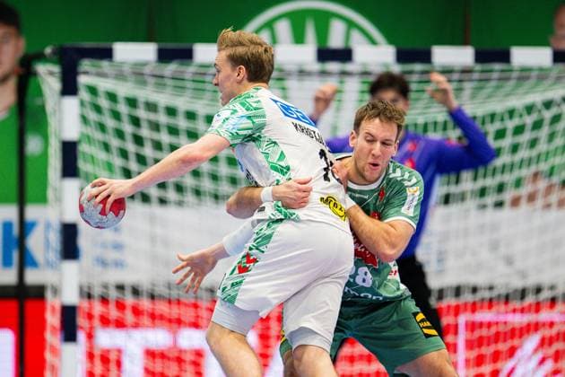 29 11 2025 Handball, 2025 2026, 1 Bundesliga, 14 Matchday, GWD Minden SC Magdeburg L R Gisli Thorgeir Kristjansson Magdeburg , Tom Bergner Minden