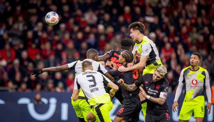 Leverkusen, Germany 29th Nov 2025 Goal for 0 1 by Aaron Anselmino BVB Bayer Leverkusen Borussia Dortmund 29 11 2025