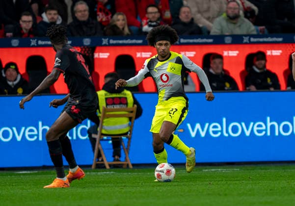 Karim ADEYEMI Borussia Dortmund, 27 29 11 2025, Bayer Leverkusen Borussia Dortmund, Football, 1 Bundesliga, GER, Leverkusen, BayArena DFL regulations prohibit any use of photographs as image sequences and or quasi video Copyright: HMBxMedia xMarcoxBader