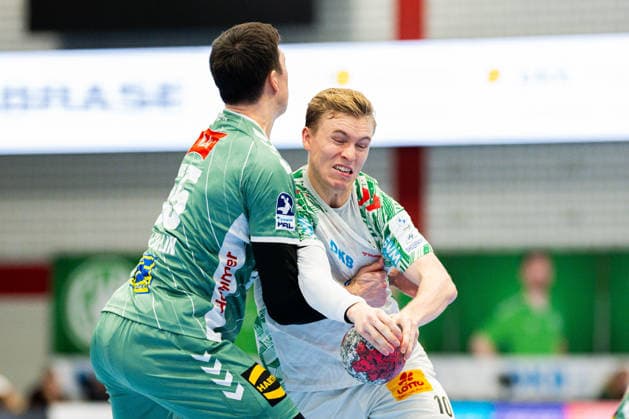 29 11 2025 Handball, 2025 2026, 1 Bundesliga, Matchday 14, GWD Minden SC Magdeburg L R Azat Valiullin Minden , Gisli Thorgeir Kristjansson Magdeburg