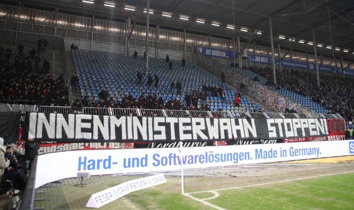 29 11 2025 Soccer Season 2025 2026 2 Soccer Bundesliga 14 Matchday 1 FC Magdeburg FCM 1 FC Nuremberg FCN Club Sportfoto Zink DaMa xdaxmax DFL regulations prohibit any use of photographs as image sequences and or quasi video only for editorial use Banner Banner of Clubfan Clubfans FCN Fans Fans Innenministerwahn stoppen