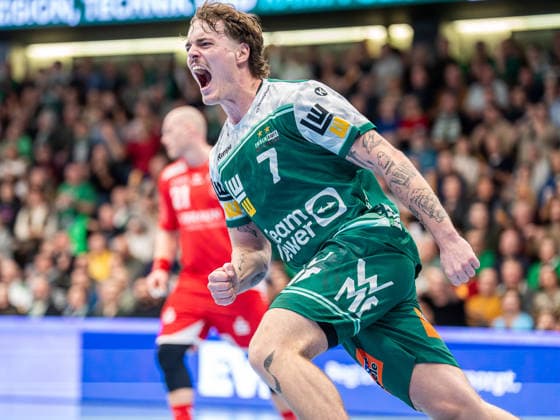 Victor Kloeve Frisch Auf Goeppingen, 07 cheers loudly, Frisch Auf Goeppingen vs MT Melsungen, Handball, 1 Bundesliga, Men, Season 2025 2026, 29 11 2025, Frisch Auf Goeppingen vs MT Melsungen, Handball, 1 Bundesliga, Men, Season 2025 2026, 29 11 2025 Goeppingen Copyright: xEibner-Pressefoto MichaelxSchmidx EP_MST