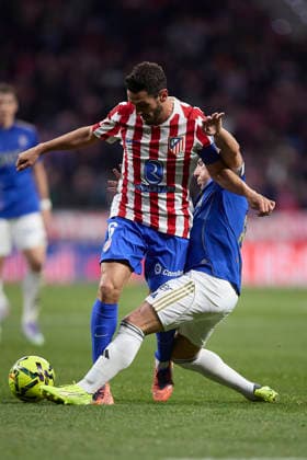 Koke Resurreccion Atletico de Madrid and Santi Cazorla Real Oviedo battle for the ball during the LaLiga EA Sports match between AtlÃ tico Madrid v Real Oviedo at Estadio Riyadh Air Metropolitano on November 29, 2025 in Madrid, Spain Photo by Manu Reino DeFodi Images