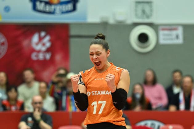 Kacey Jost Ladies in Black Aachen, 17 Dresdner SC vs Ladies in Black Aachen, 1 Volleyball Bundesliga Women, Season 2025 2026, 29 11 2025 Dresdner SC vs Ladies in Black Aachen, 1 Volleyball Bundesliga Women, Season 2025 2026, 29 11 2025 Dresden Copyright: xEibner-Pressefoto xHoepnerx EP_PHR