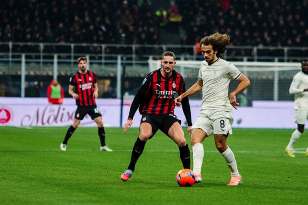 Matteo Guendouzi of SS Lazio and Adrien Rabiot of AC Milan during AC Milan vs SS Lazio, Italian soccer Serie A match in Milan, Italy, November 29 2025  Copyright: xRaffaelexConti IPAxSportx xipa-agency.netx xx IPA_68528816 IPA_Agency_IPA68528816