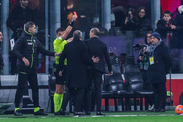 AC Milan vs SS Lazio Serie A 2025 26 29 11 2025 Massimiliano Allegri Head Coach of AC Milan red card during Serie A 2025 26 football match between AC Milan and SS Lazio at San Siro Stadium in Milan Copyright: xBEAUTIFULxSPORTS Carabellix