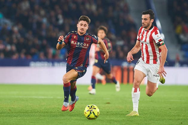 Ivan Romero Levante UD and Inigo Lekue Athletic Club during the LaLiga EA Sports match between Levante UD and Athletic Club at Ciudad de Valencia on November 29, 2025 in Valencia, Spain Photo by Maria Jose Segovia DeFodi Images