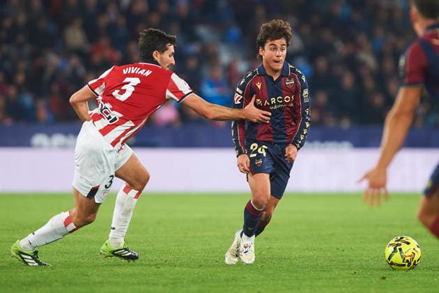Carlos Alvarez Levante UD and Dani Vivian Athletic Club during the LaLiga EA Sports match between Levante UD and Athletic Club at Ciudad de Valencia on November 29, 2025 in Valencia, Spain Photo by Maria Jose Segovia DeFodi Images