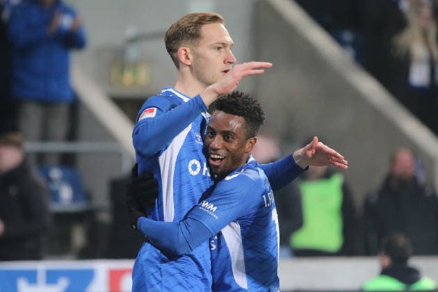 29 11 2025 Soccer Men 2025 2026 2 Bundesliga 14 Matchday 1 FC Magdeburg 1 FC Nürnberg Avnet Arena Magdeburg Maximilian Breunig FCM, blue and Lubambo Musonda FCM, blue celebrating the goal after the 3 0 Magdeburg Saxony Anhalt Germany