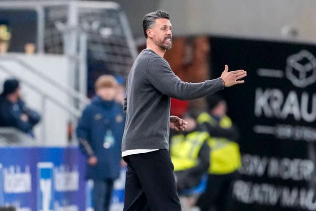 Sandro Wagner coach, head coach, FCA , gives instructions, gestures, gesticulates with arms, single image, single photo, action, action, 29 11 2025, Sinsheim Germany , Football, Bundesliga, TSG 1899 Hoffenheim FC Augsburg, DFB DFL REGULATIONS PROHIBIT ANY USE OF PHOTOGRAPHS AS IMAGE SEQUENCES AND OR QUASI VIDEO xozx
