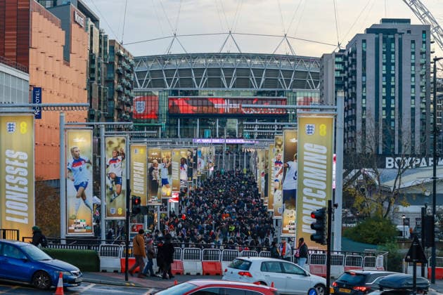 Fans and supporters on the Olympic Way heading to the Wembley Stadium prior to the International Friendly, Länderspiel, Nationalmannschaft game between England and China at Wembley Stadium in London, England. Copyright: xLeitingxGaox xSPPx Sportspressphoto_SPR67487