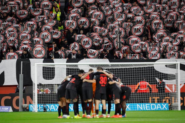 Leverkusen, Germany, 1 Soccer Bundesliga 12 Matchday Season 2025 26 Bayer 04 Leverkusen Borussia Dortmund 1 2 on 29 11 2025 at the Bay Arena in Leverkusen The fans in the Norkurve show their protest against the guidelines of the Conference of Interior Ministers regarding measures against organized football fans