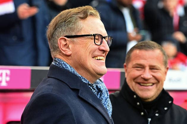 Jan Christian DREESEN Chairman of the Board FCB , laughing,laughing,laughing,optimistic,good-humored, portrait,portrait,portrait hi Max EBERL Chief Sports Officer FC Bayern Muenchen Football 1 Bundesliga Season 2025 2026, 12 Matchday, Matchday12 FC Bayern Muenchen FC St Pauli 3 1 on 29 11 2025 , A L L I A N Z A R E N A