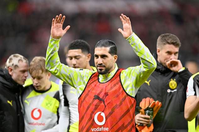 Final celebration Emre Can Borussia Dortmund Football 1 Bundesliga,12 Matchday, Bayer 04 Leverkusen Borussia Dortmund 1 2, on 29 11 2025 in Leverkusen Germany DFL regulations prohibit any use of photographs as image sequences and or quasi video Â