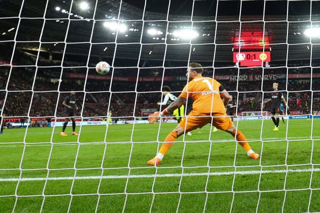 Leverkusen, BayArena, 29 11 25, GER, Men, 1 Bundesliga, Season 2025 2026, Bayer 04 Leverkusen Borussia Dortmund, Goal for 0 2 by Karim Adeyemi Borussia Dortmund DFB DFL REGULATIONS PROHIBIT ANY USE OF PHOTOGRAPHS AS IMAGE SEQUENCES AND OR QUASI VIDEO Copyright: JoachimxBywaletz xJB-Sportfoto