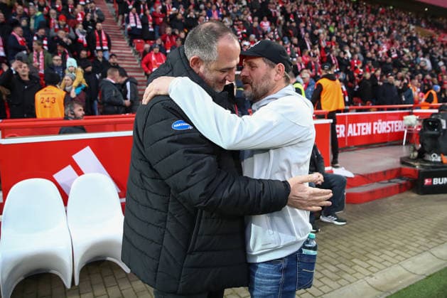 29 11 2025, xtgx, Soccer 1 Bundesliga, 1 FC Union Berlin 1 FC Heidenheim emspor, v l Frank Schmidt Heidenheim, Trainer , Steffen Baumgart Union Berlin, Trainer DFL DFB REGULATIONS PROHIBIT ANY USE OF PHOTOGRAPHS as IMAGE SEQUENCES and or QUASI VIDEO Berlin